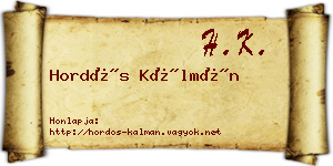 Hordós Kálmán névjegykártya